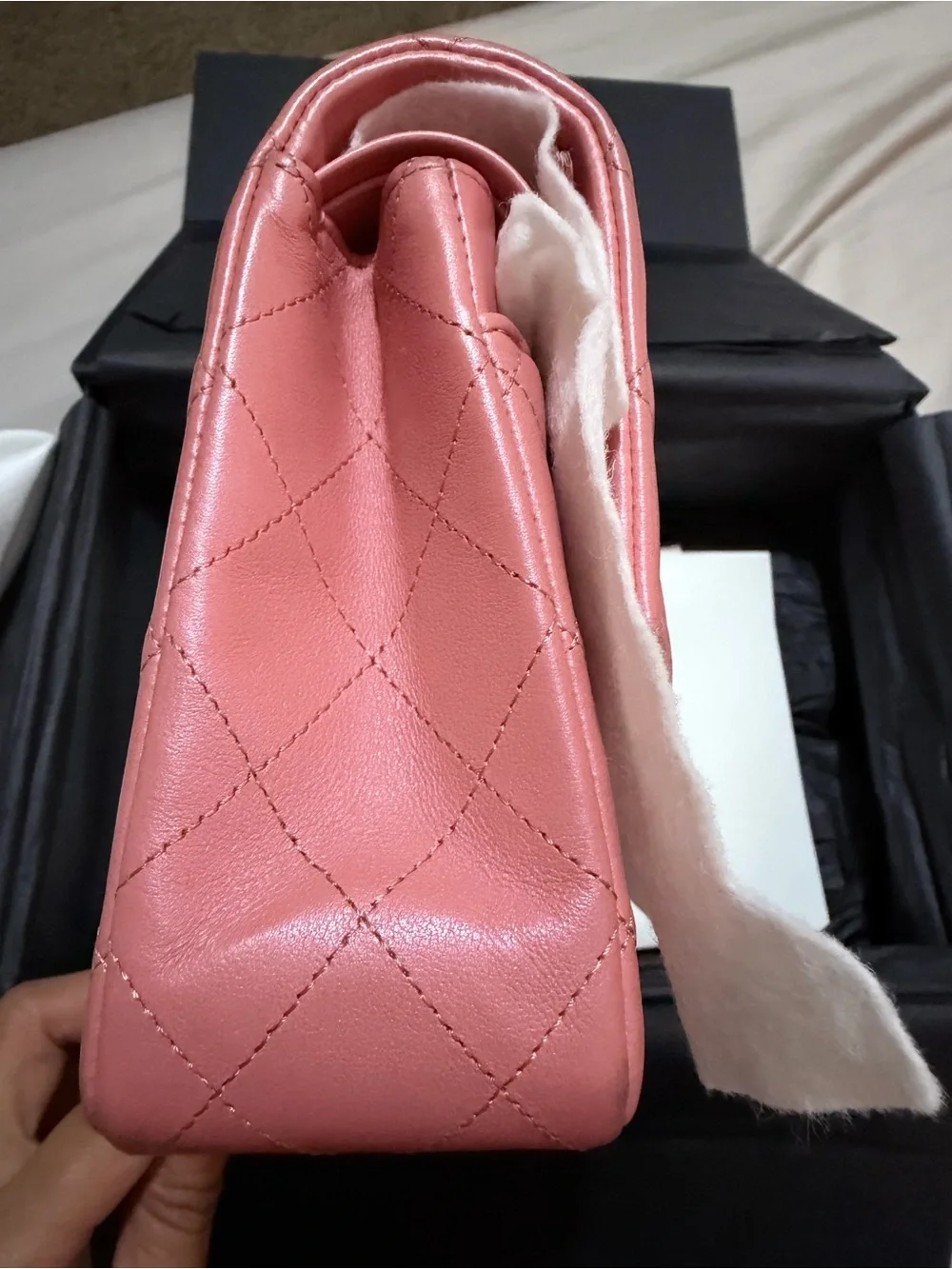 CHANEL Quilted Shoulder Bag in Coral Pink with Gold Hardware